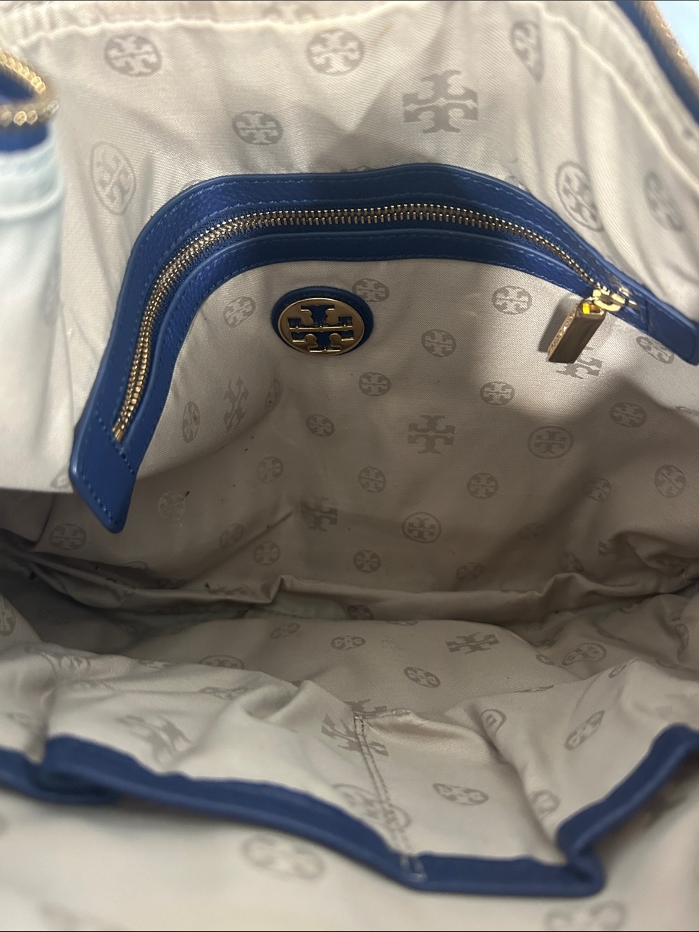 Navy Blue Leather Hobo Shoulder Bag Tory Burch Vintage - Picture 2 of 2